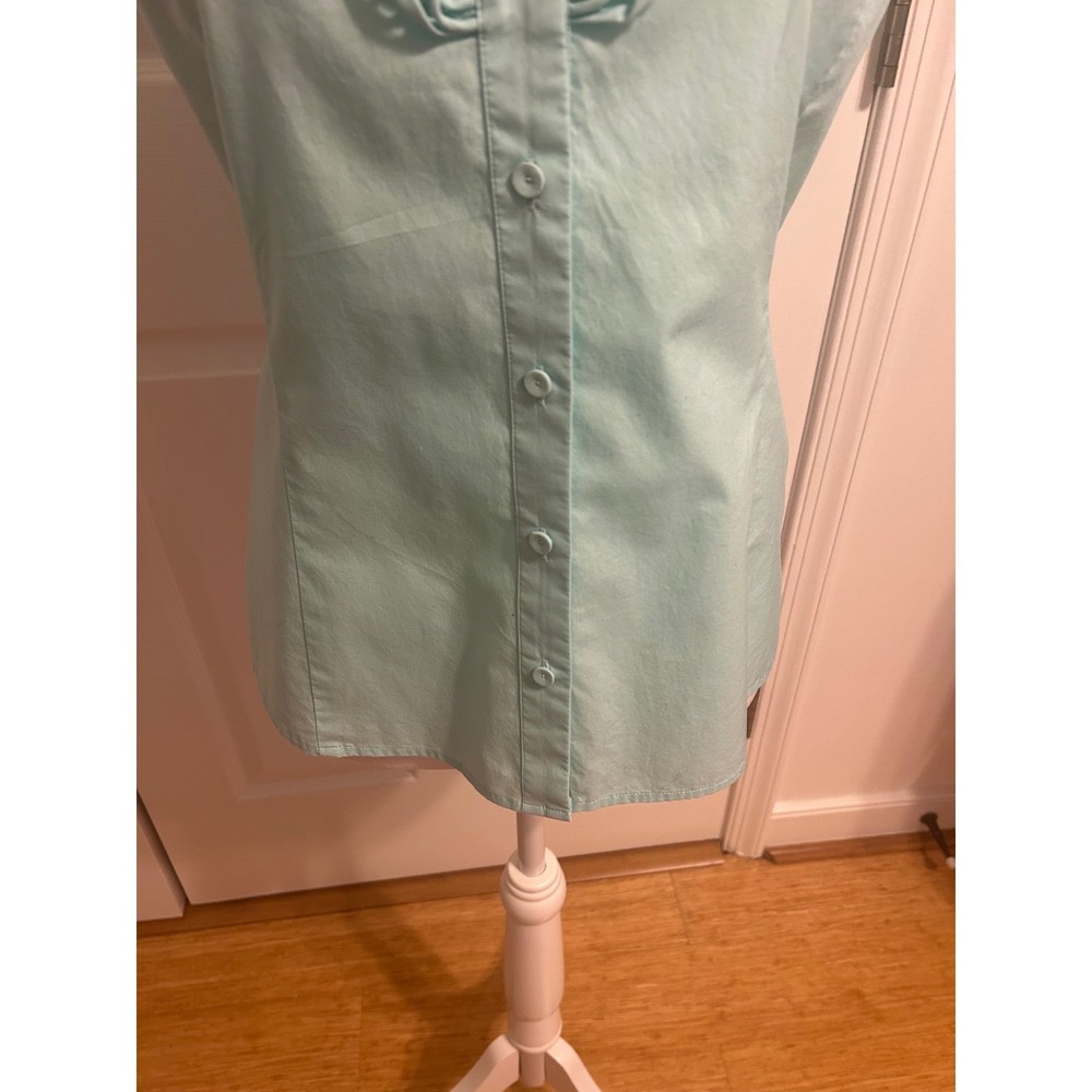 Talbots sz 10 ruffle sleeveless preppy cotton stretch top mint pastel green - Picture 9 of 11